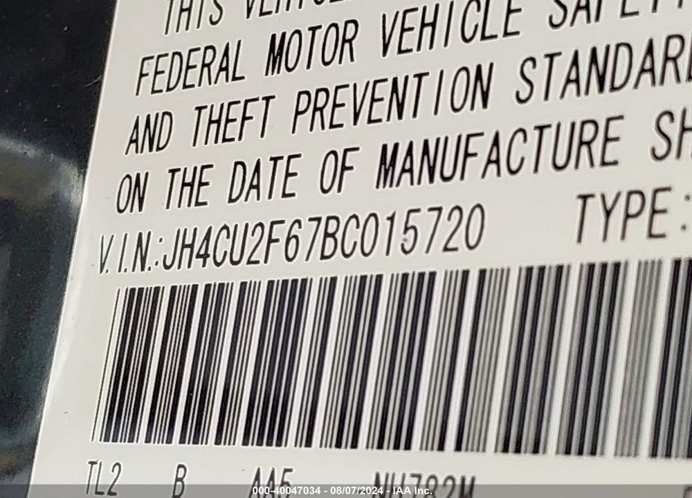 2011 ACURA TSX 2.4 VIN: JH4CU2F67BC015720