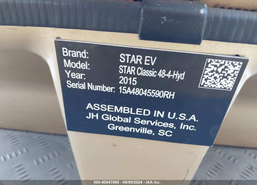2015 STAR EV ELECTRIC GOLF CART VIN: 15A48045590RH