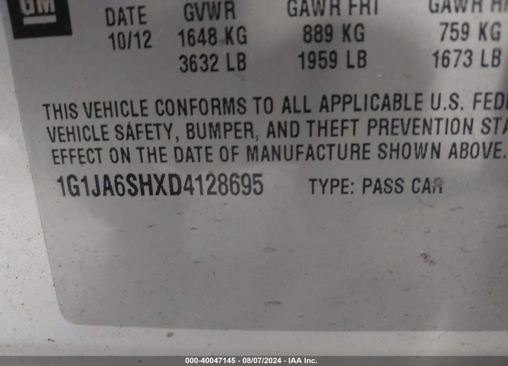 2013 CHEVROLET SONIC LS AUTO VIN: 1G1JA6SHXD4128695