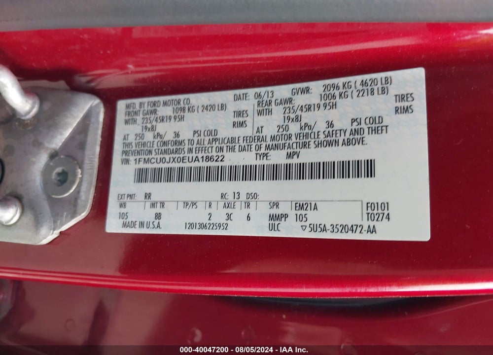 2014 FORD ESCAPE TITANIUM VIN: 1FMCU0JX0EUA18622