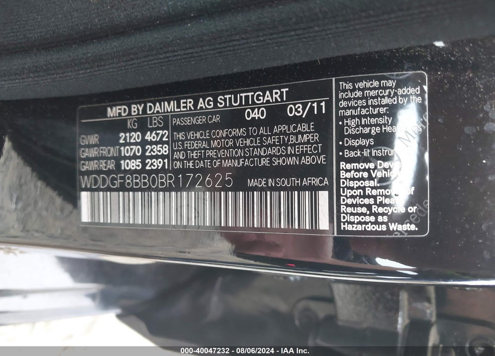 2011 MERCEDES-BENZ C 300 LUXURY 4MATIC/SPORT 4MATIC VIN: WDDGF8BB0BR172625