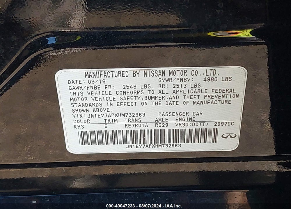 2017 INFINITI Q50 3.0T PREMIUM VIN: JN1EV7APXHM732963
