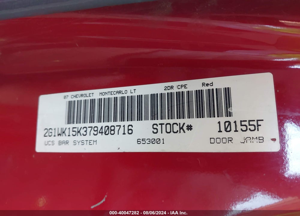 2007 CHEVROLET MONTE CARLO LT VIN: 2G1WK15K379408716