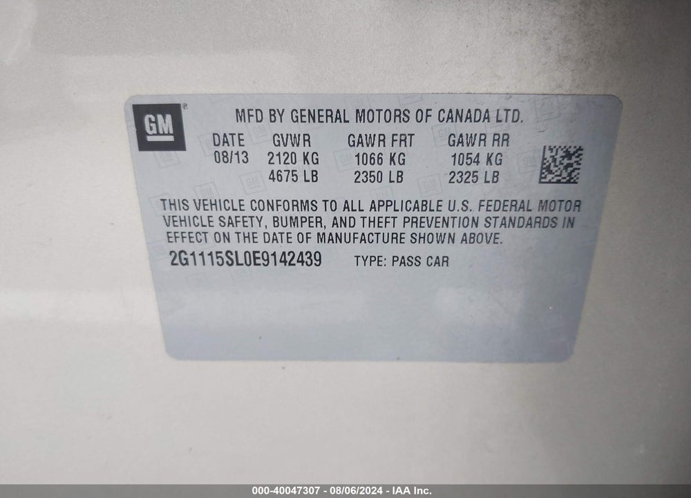 2014 CHEVROLET IMPALA 1LT VIN: 2G1115SL0E9142439