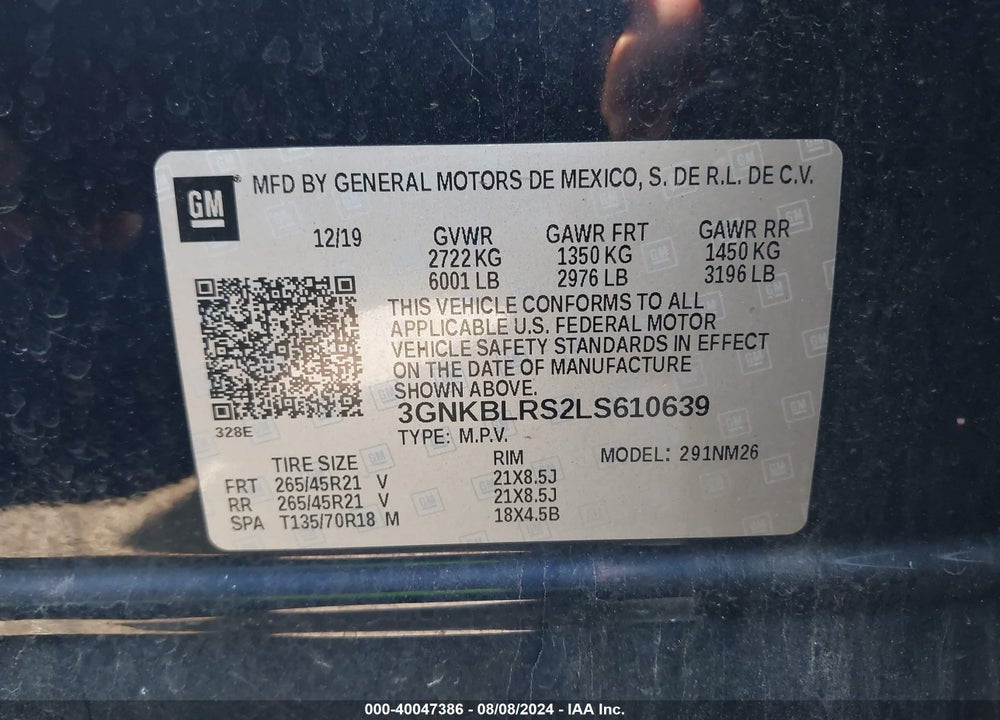 2020 CHEVROLET BLAZER AWD PREMIER VIN: 3GNKBLRS2LS610639