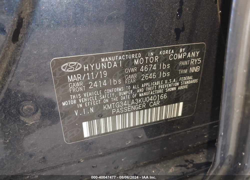 2019 GENESIS G70 2.0T ADVANCED VIN: KMTG34LA3KU040166
