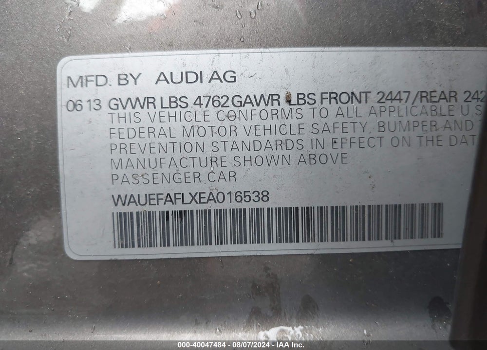 2014 AUDI A4 2.0T PREMIUM VIN: WAUEFAFLXEA016538