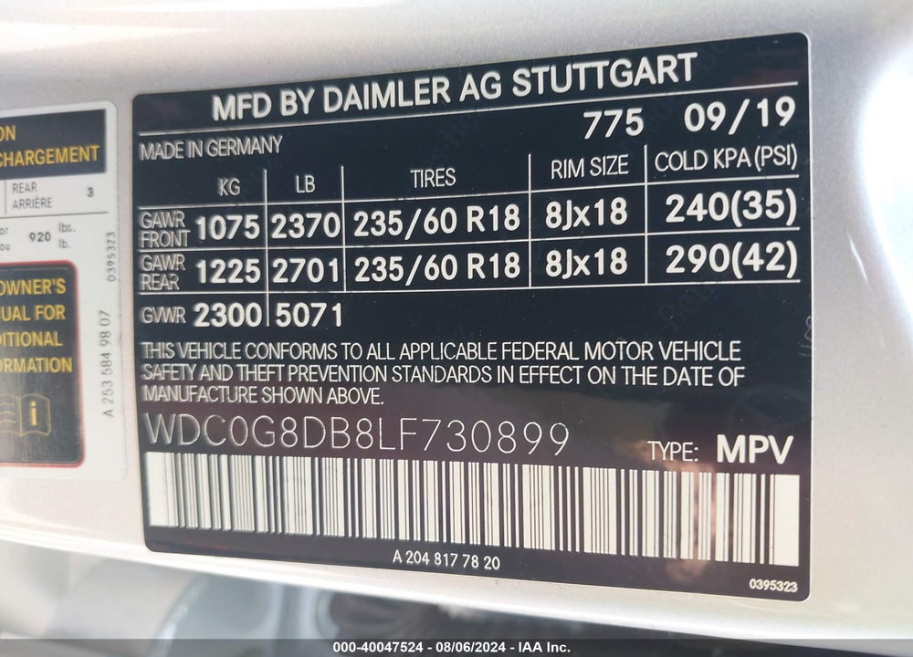 2020 MERCEDES-BENZ GLC 300 VIN: WDC0G8DB8LF730899