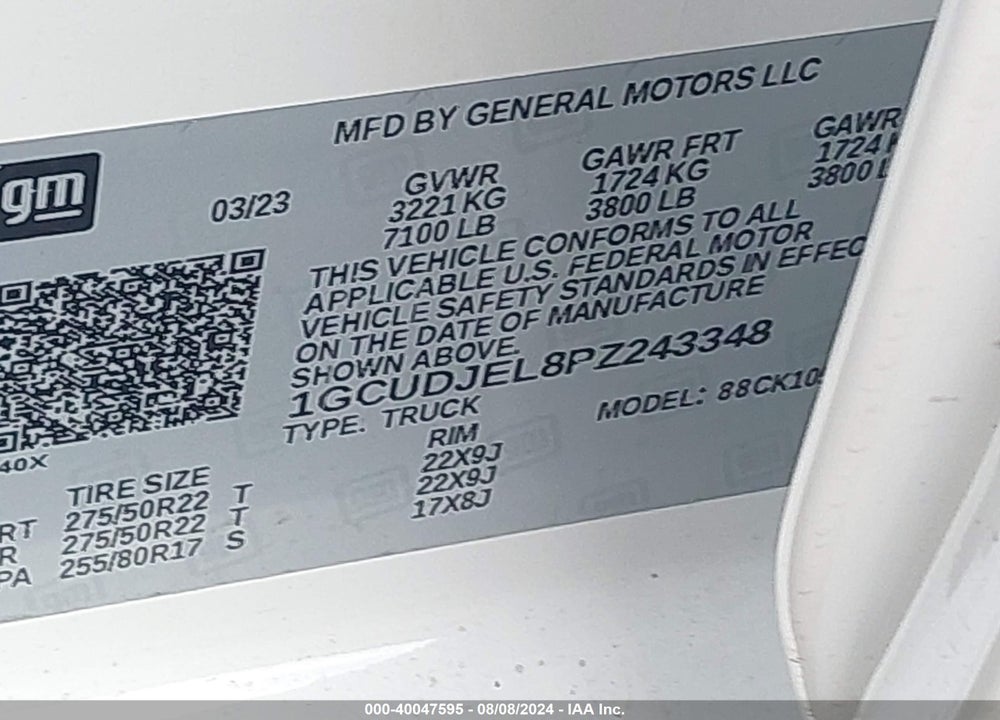 2023 CHEVROLET SILVERADO VIN: 1GCUDJEL8PZ243348