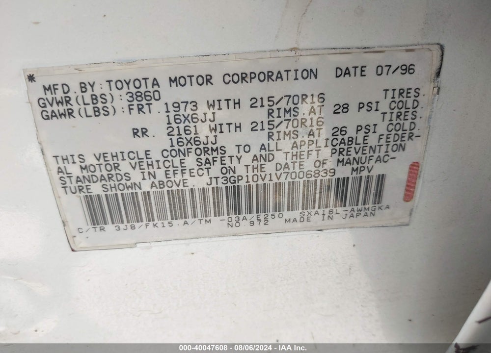 1997 TOYOTA RAV4 VIN: JT3GP10V1V7006839