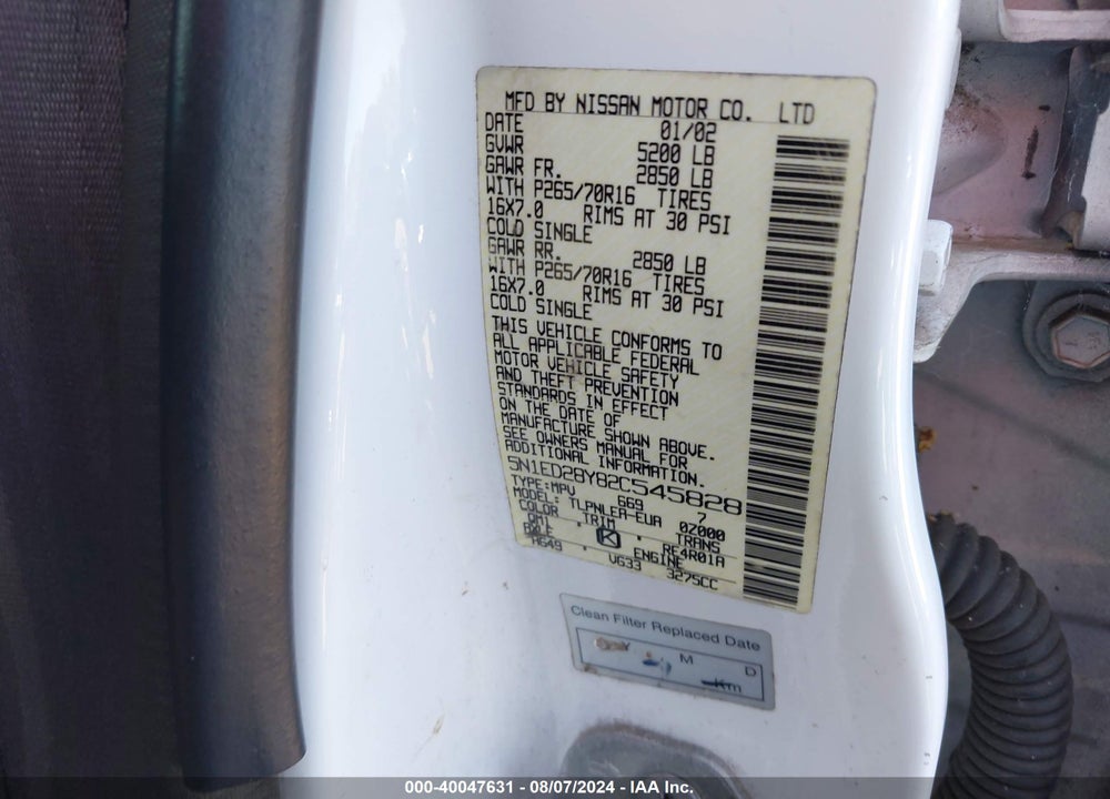 2002 NISSAN XTERRA XE VIN: 5N1ED28Y82C545828