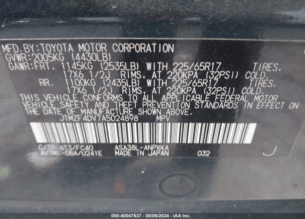 2010 TOYOTA RAV4 VIN: JTMZF4DV7A5024898