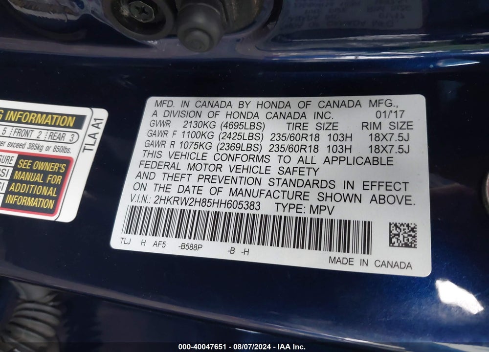 2017 HONDA CR-V EX-L/EX-L NAVI VIN: 2HKRW2H85HH605383