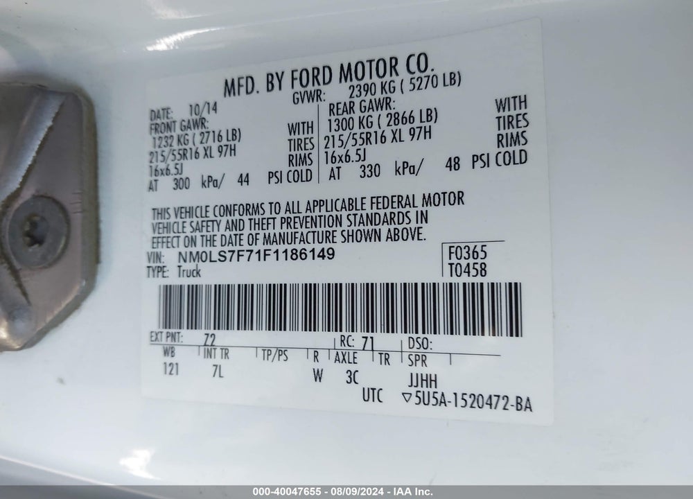 2015 FORD TRANSIT CONNECT XLT VIN: NM0LS7F71F1186149