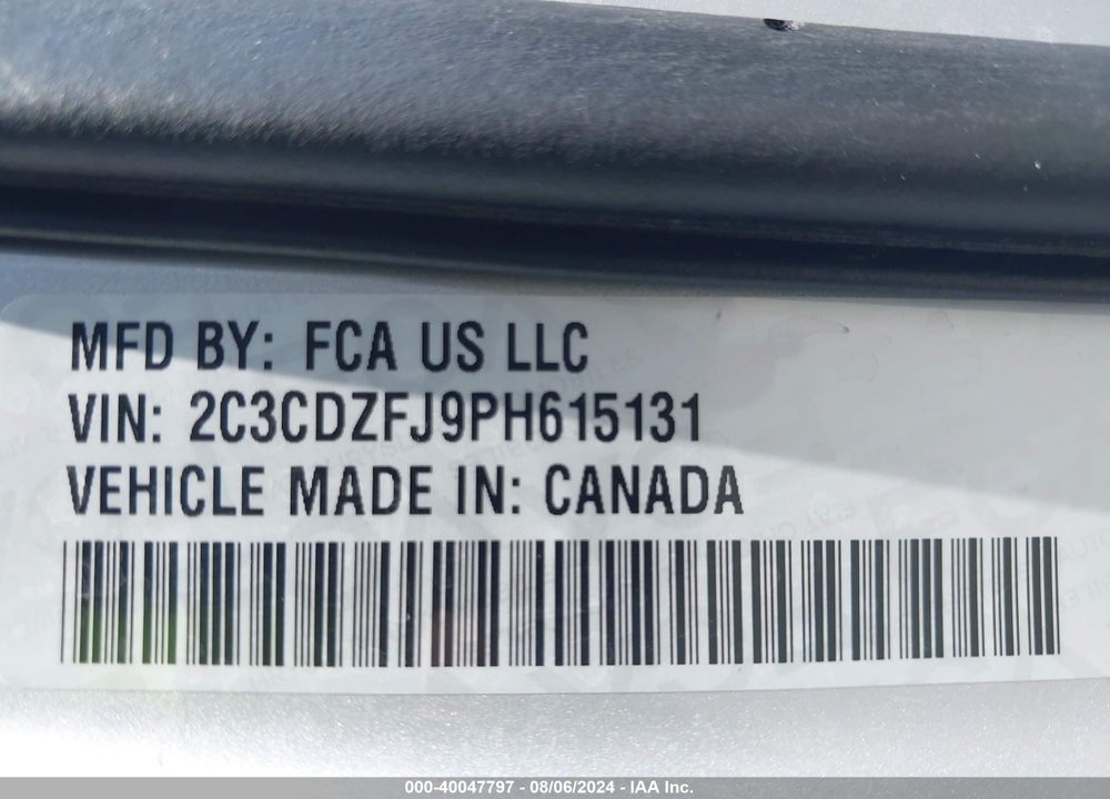 2023 DODGE CHALLENGER R/T SCAT PACK VIN: 2C3CDZFJ9PH615131