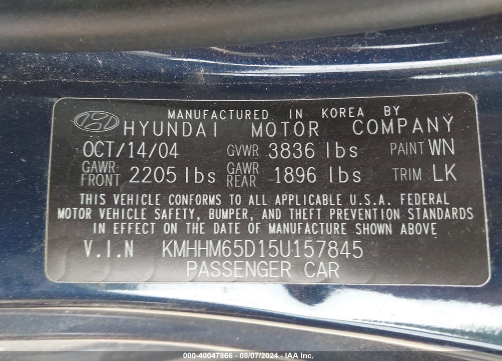2005 HYUNDAI TIBURON VIN: KMHHM65D15U157845