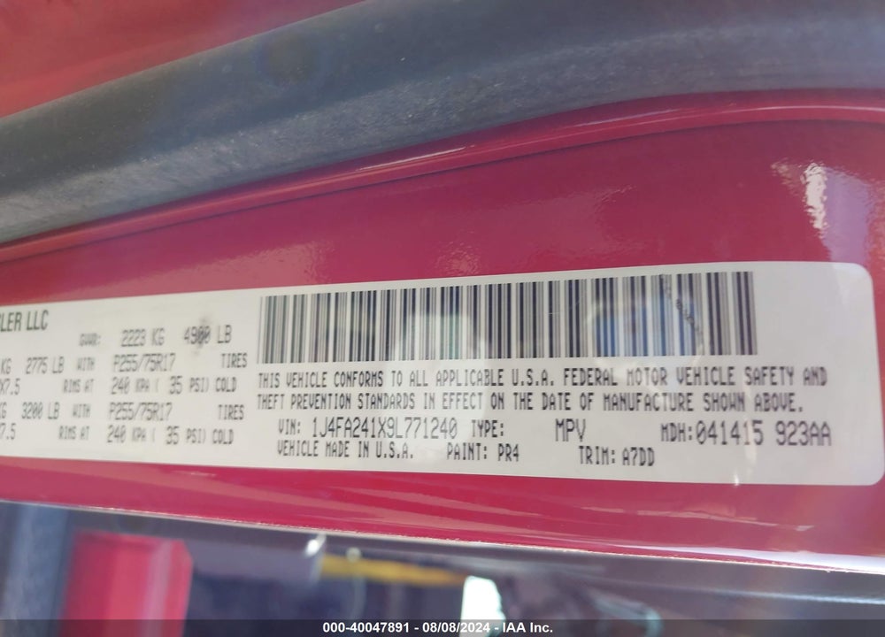 2009 JEEP WRANGLER X VIN: 1J4FA241X9L771240