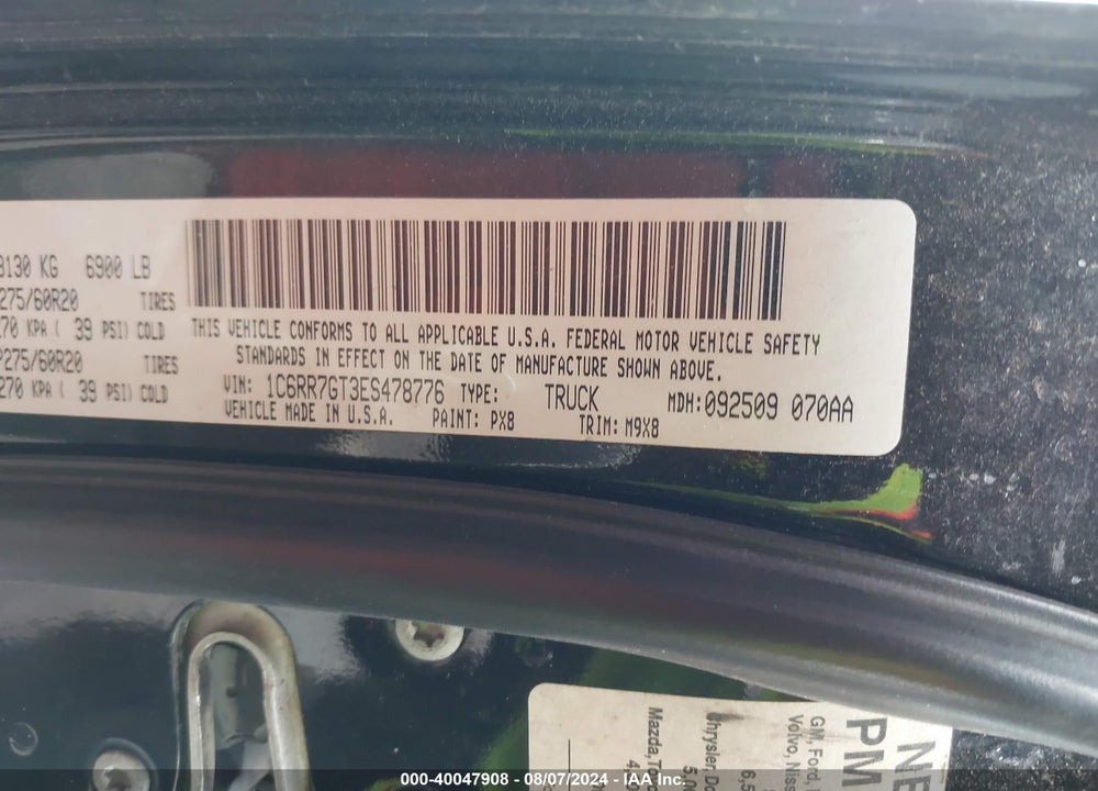 2014 RAM 1500 BIG HORN VIN: 1C6RR7GT3ES478776