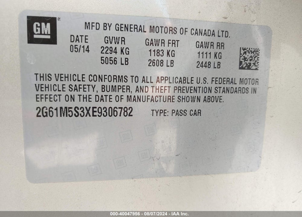 2014 CADILLAC XTS LUXURY VIN: 2G61M5S3XE9306782