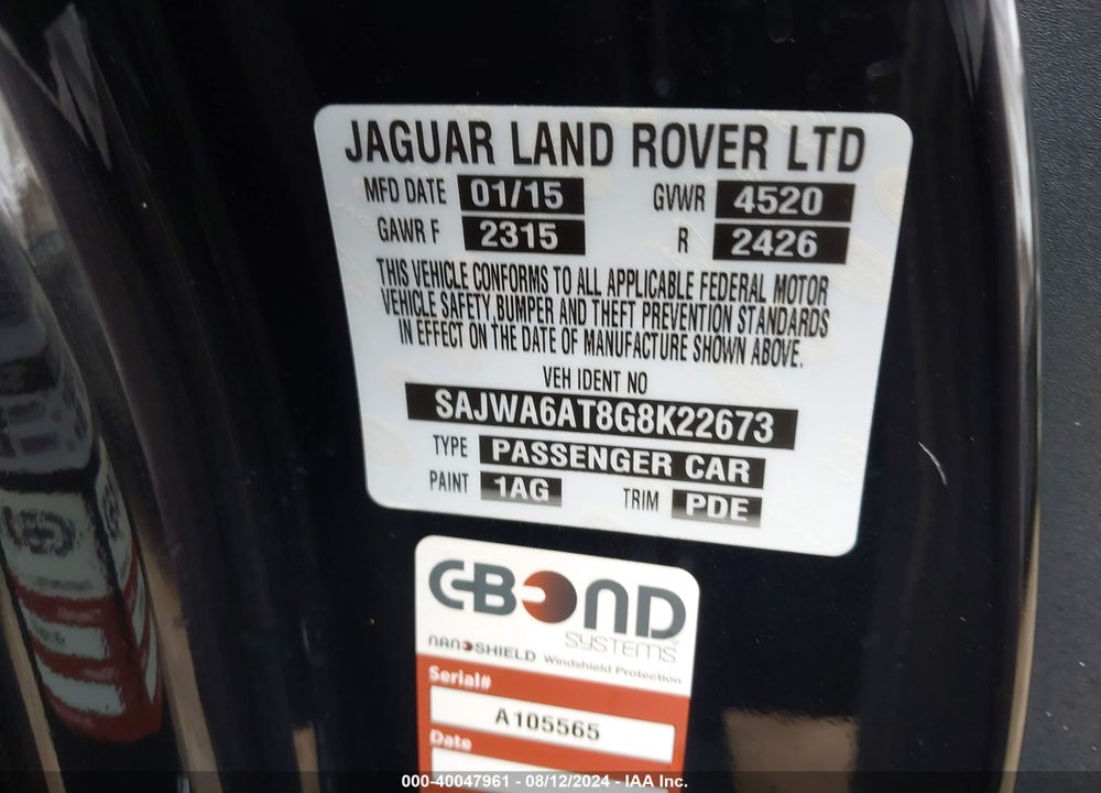 2016 JAGUAR F-TYPE VIN: SAJWA6AT8G8K22673