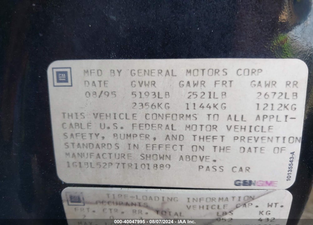 1996 CHEVROLET CAPRICE / IMPALA CLASSIC SS VIN: 1G1BL52P7TR101889