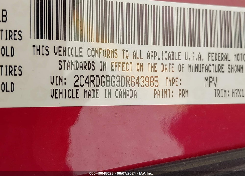 2013 DODGE GRAND CARAVAN VIN: 2C4RDGBG3DR643985