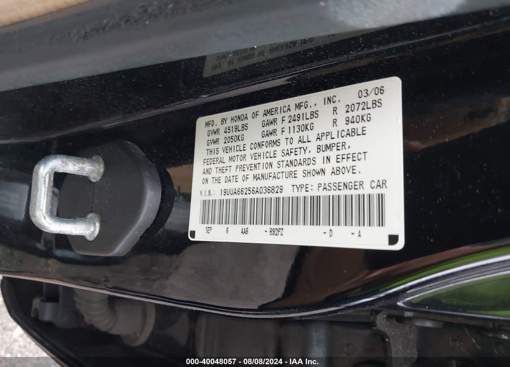 2006 ACURA TL VIN: 19UUA66256A036829