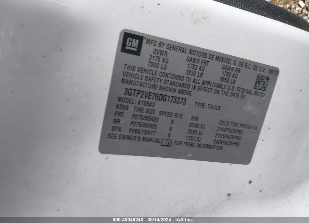 2013 GMC SIERRA 1500 SLE VIN: 3GTP2VE76DG173373