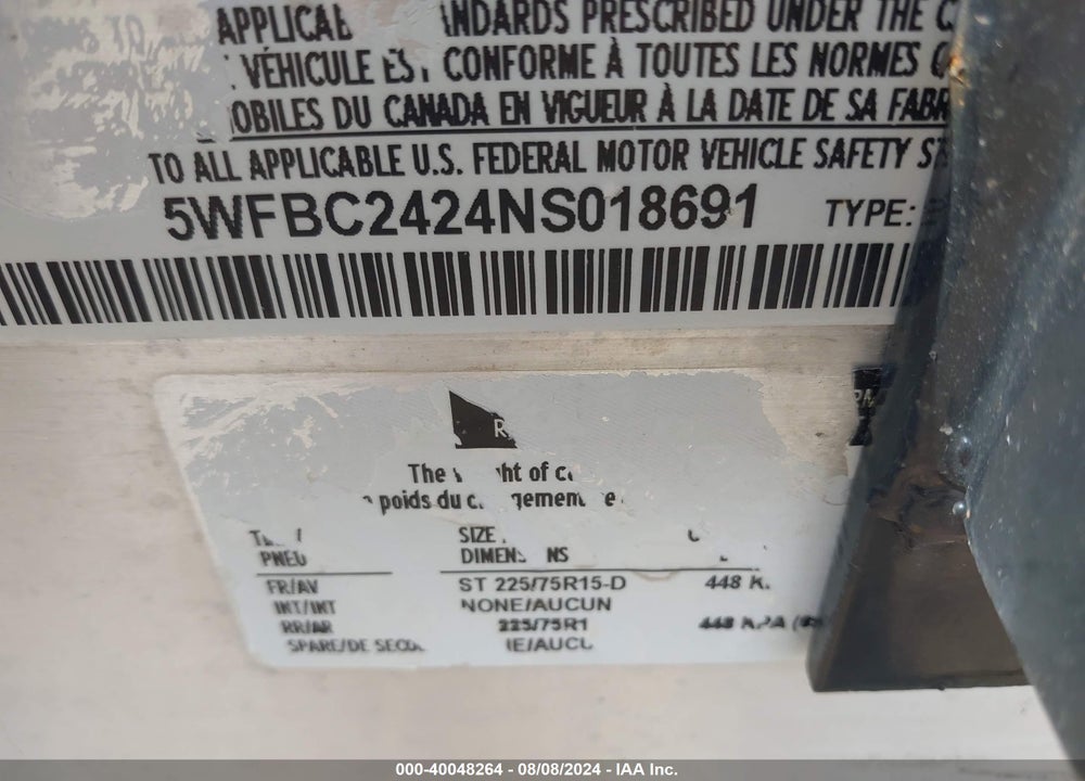 2022 ALCOM AC VIN: 5WFBC2424NS018691