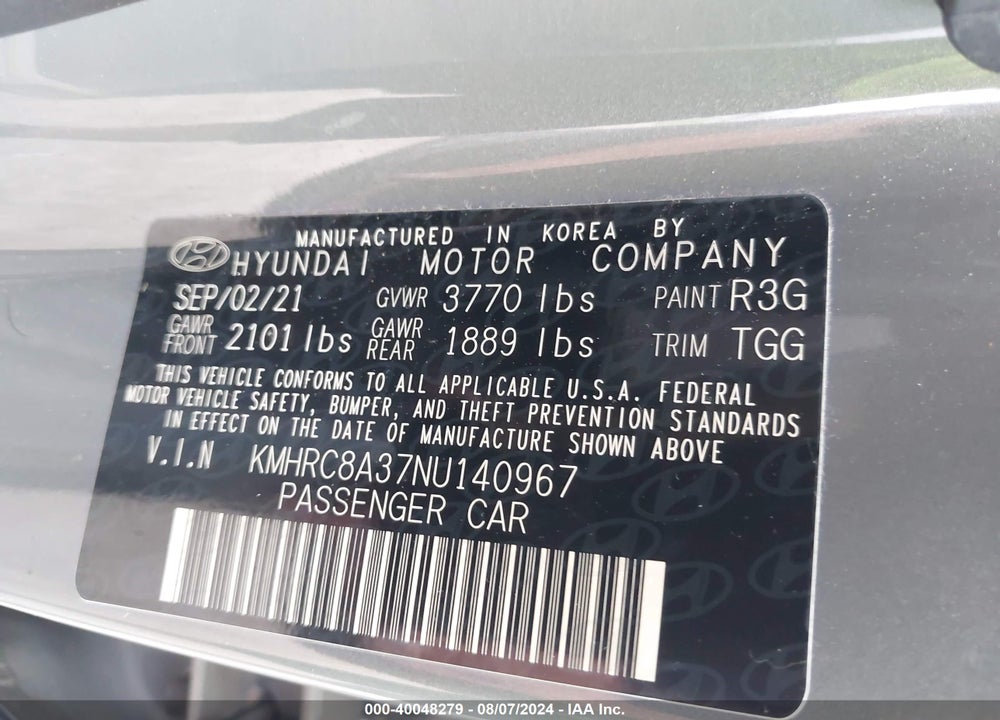2022 HYUNDAI VENUE SEL VIN: KMHRC8A37NU140967