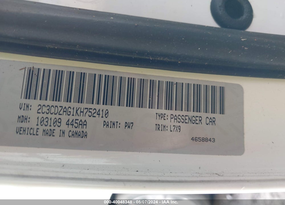2019 DODGE CHALLENGER SXT VIN: 2C3CDZAG1KH752410