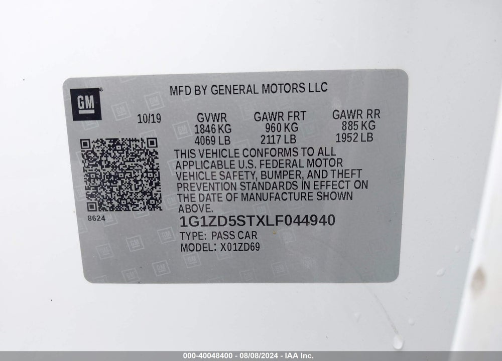 2020 CHEVROLET MALIBU FWD LT VIN: 1G1ZD5STXLF044940