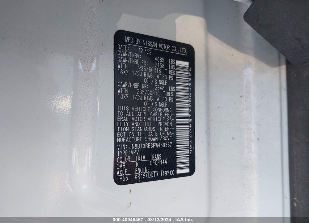 2023 NISSAN ROGUE SV INTELLIGENT AWD VIN: JN8BT3BB3PW469367