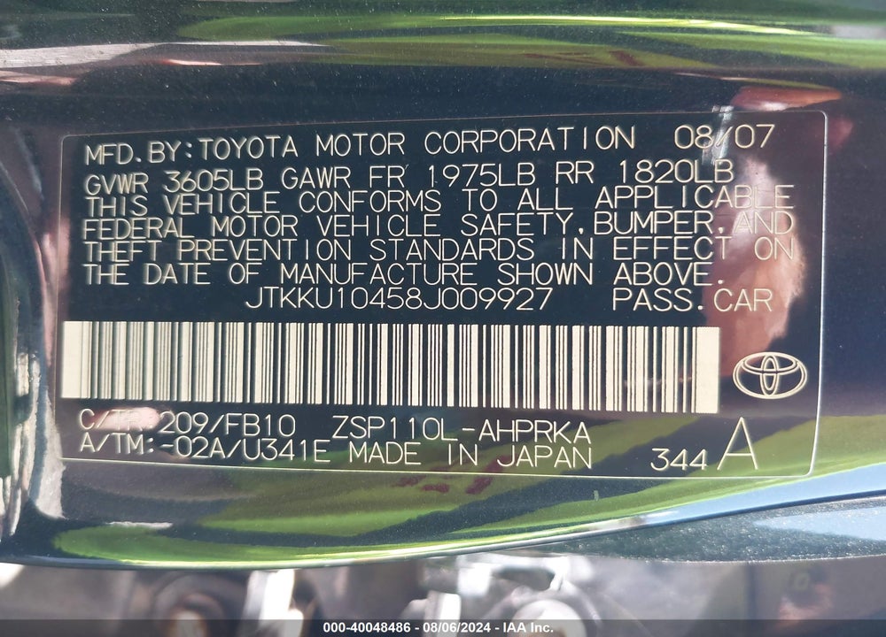 2008 SCION XD VIN: JTKKU10458J009927