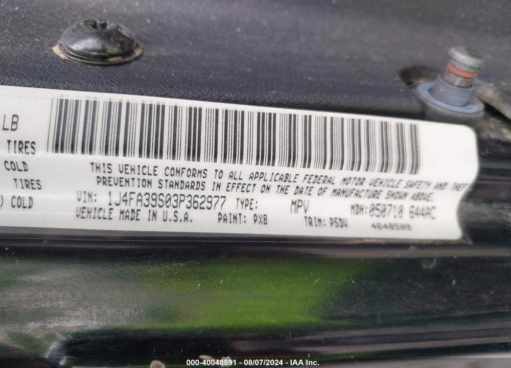 2003 JEEP WRANGLER X VIN: 1J4FA39S03P362977