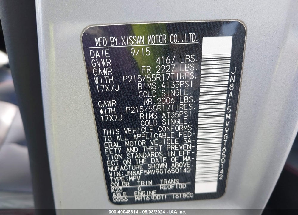 2016 NISSAN JUKE SL VIN: JN8AF5MV9GT650142