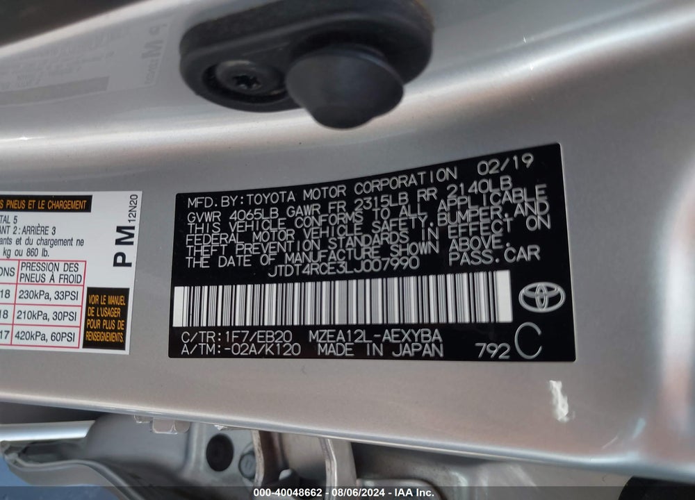 2020 TOYOTA COROLLA XSE VIN: JTDT4RCE3LJ007990