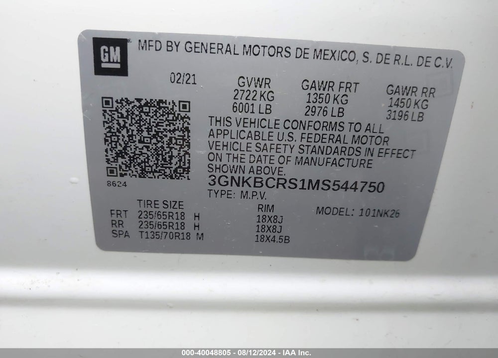 2021 CHEVROLET BLAZER FWD 2LT VIN: 3GNKBCRS1MS544750