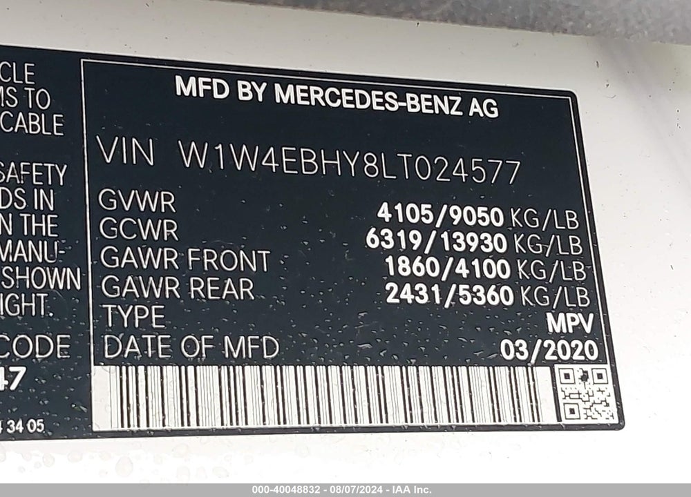 2020 MERCEDES-BENZ SPRINTER 2500 STANDARD ROOF V6 VIN: W1W4EBHY8LT024577