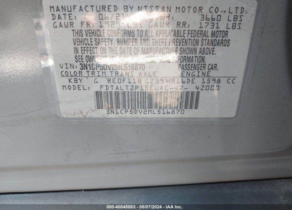 2021 NISSAN KICKS VIN: 3N1CP5DV2ML516870