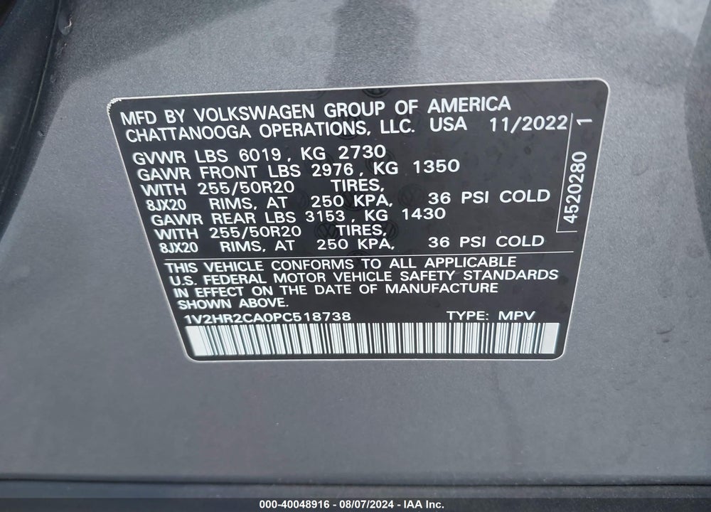 2023 VOLKSWAGEN ATLAS 3.6L V6 SE W/TECHNOLOGY VIN: 1V2HR2CA0PC518738