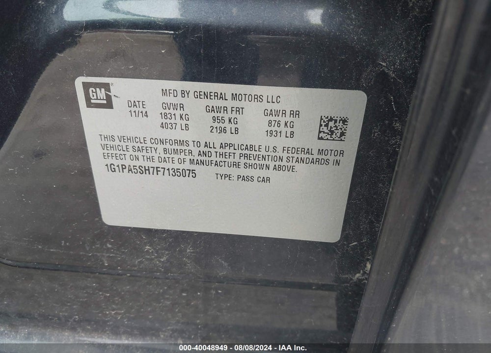 2015 CHEVROLET CRUZE LS AUTO VIN: 1G1PA5SH7F7135075