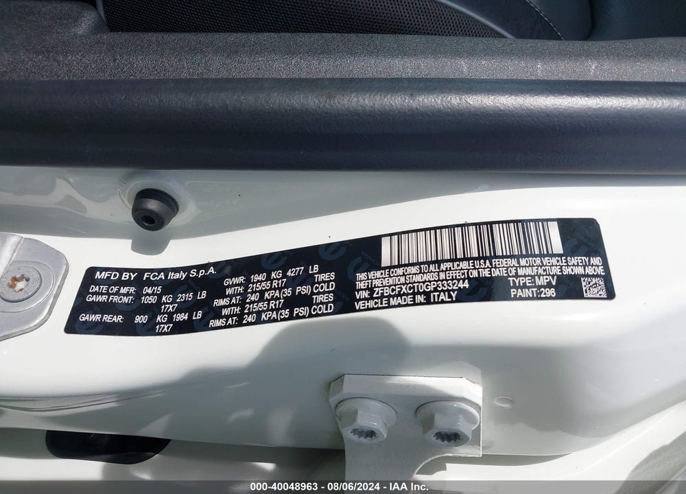 2016 FIAT 500X TREKKING VIN: ZFBCFXCT0GP333244