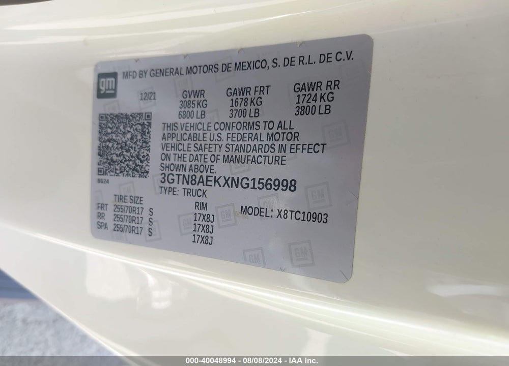 2022 GMC SIERRA 1500 LIMITED 2WD REGULAR CAB LONG BOX PRO VIN: 3GTN8AEKXNG156998