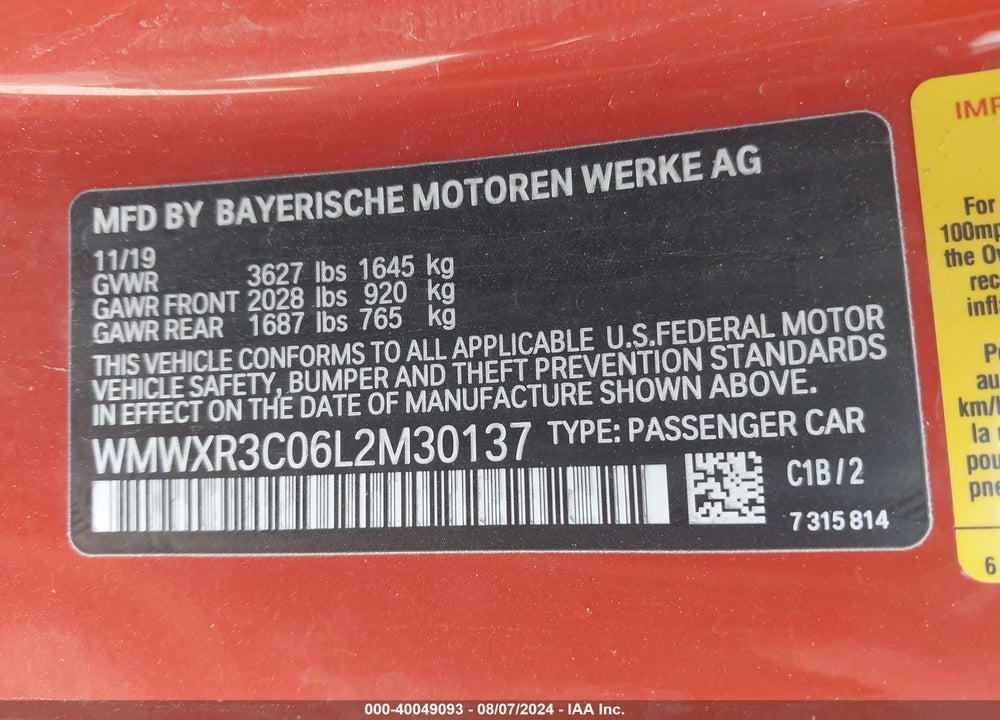2020 MINI HARDTOP COOPER VIN: WMWXR3C06L2M30137