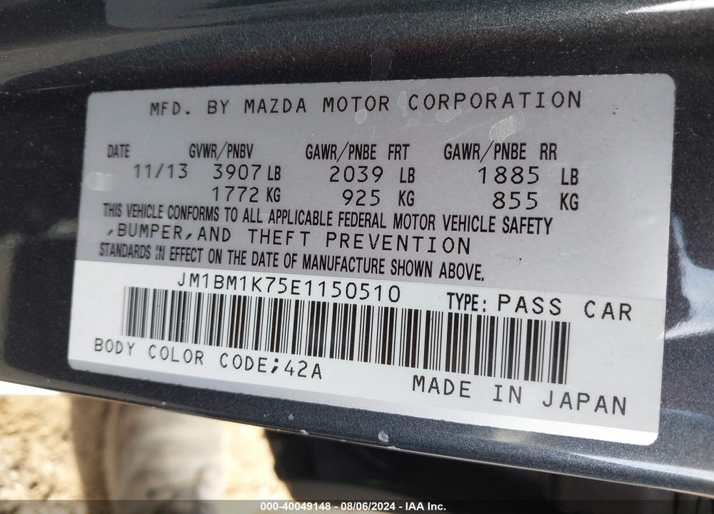 2014 MAZDA 3 I SPORT VIN: JM1BM1K75E1150510