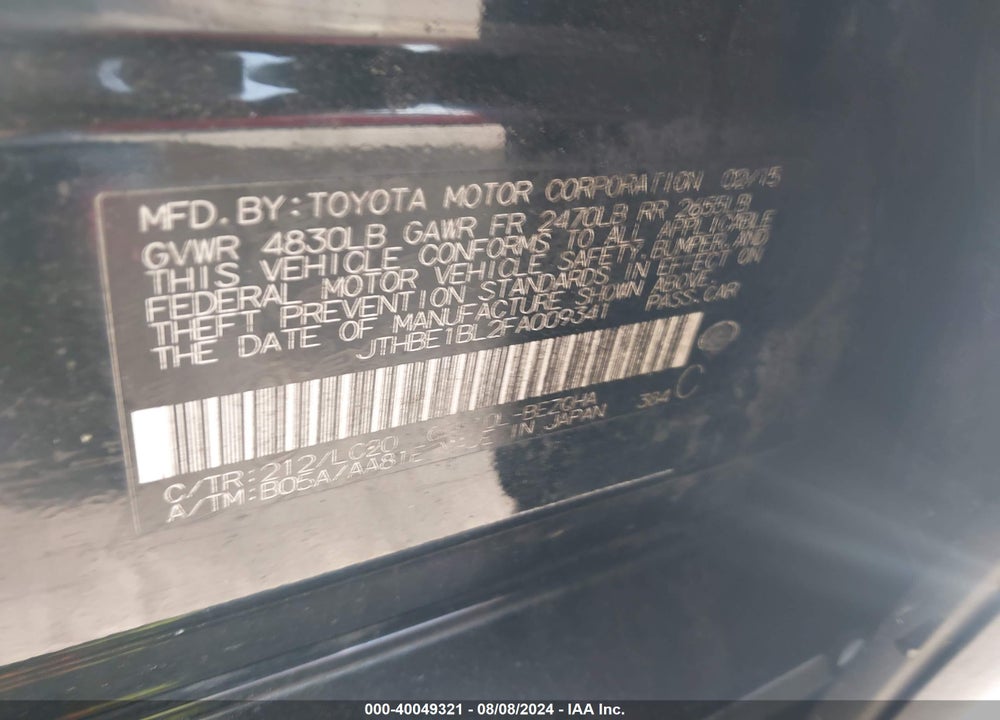 2015 LEXUS GS 350 VIN: JTHBE1BL2FA009341
