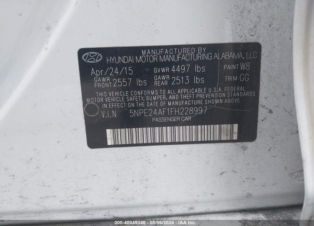 2015 HYUNDAI SONATA SE VIN: 5NPE24AF1FH228997