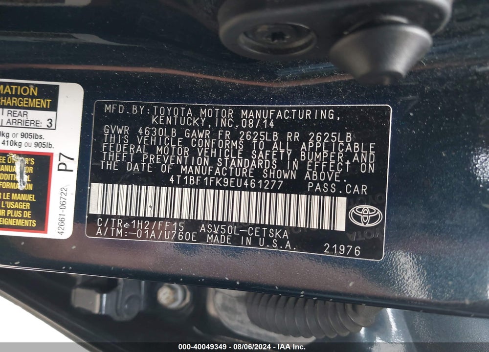 2014 TOYOTA CAMRY SE VIN: 4T1BF1FK9EU461277