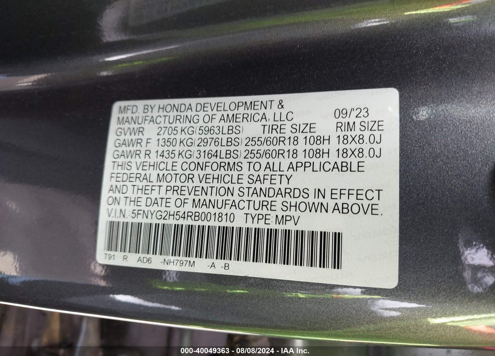 2024 HONDA PILOT 2WD EX-L 7 PASSENGER VIN: 5FNYG2H54RB001810